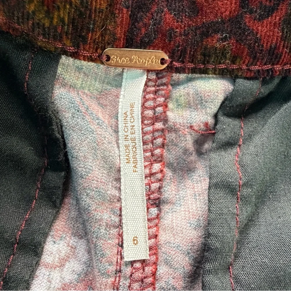Free People Boho Flare Corduroy Pants Women’s 6 Burgundy Floral Paisley Girly